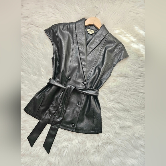Jason Wu Black Faux Smooth Leather Vest with Belt - Picture 5 of 10